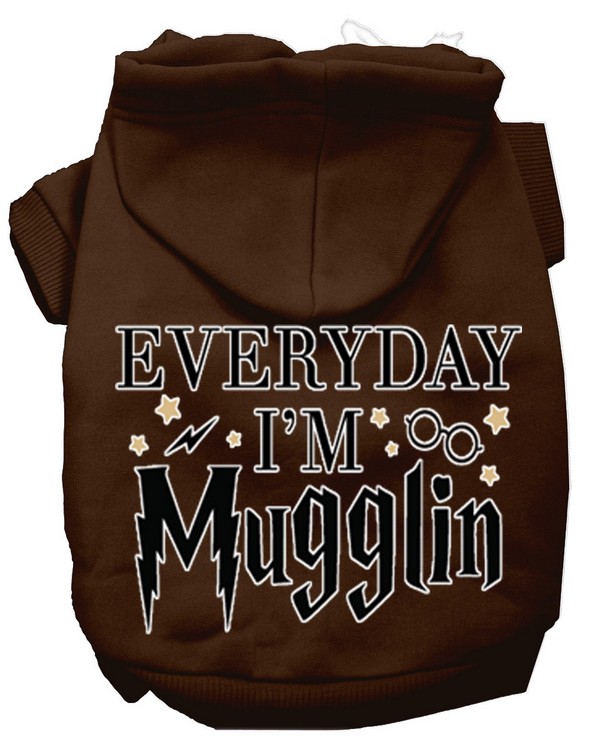 Everyday I'm Mugglin Screen Print Dog Hoodie Brown L